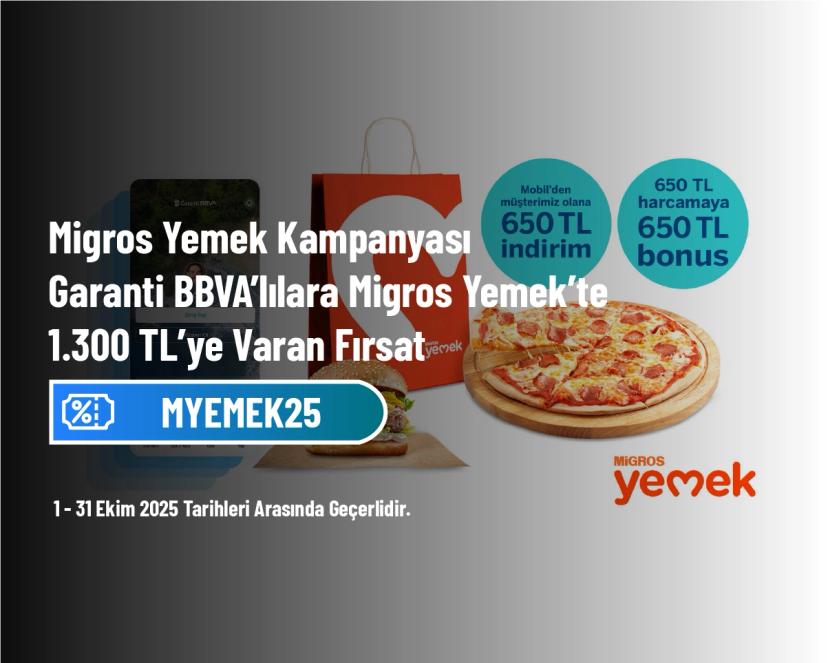 Migros Yemek Kampanyası - Garanti BBVA’lılara Migros Yemek’te 1.300 TL’ye Varan Fırsat Migros Yemek Kampanyası - Garanti BBVA’lılara Migros Yemek’te 1.300 TL’ye Varan Fırsat