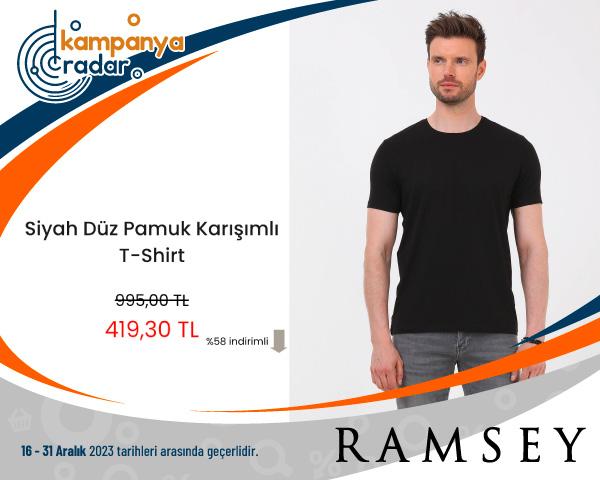 Siyah Düz Pamuk Karışımlı T-Shirt İndirimi