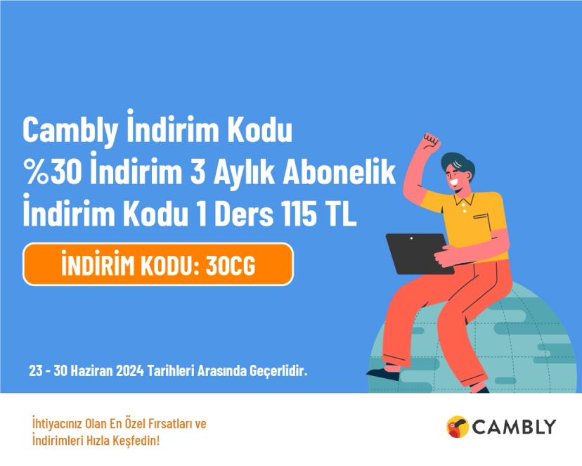 Cambly İndirim Kodu - %30 İndirim /  3 Aylık Abonelik İndirim Kodu | 1 Ders 115 TL