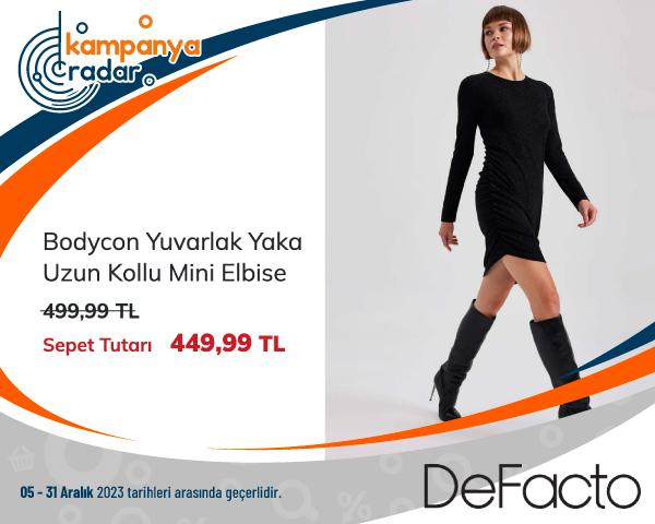 Defacto Bodycon Yuvarlak Yaka Uzun Kollu Mini Elbise İndirimi