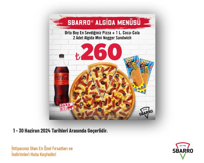 Sbarro Kampanyası - Sbarro Algida Menüsü 240 TL'den Başlayan Fiyatlarla