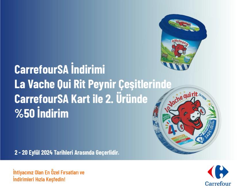 CarrefourSA İndirimi - La Vache Qui Rit Peynir Çeşitlerinde CarrefourSA Kart ile 2. Üründe %50 İndirim