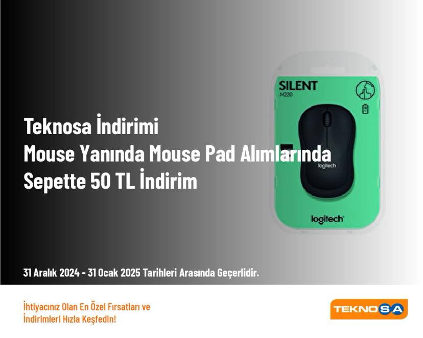 Teknosa İndirimi - Mouse Yanında Mouse Pad Alımlarında Sepette 50 TL İndirim