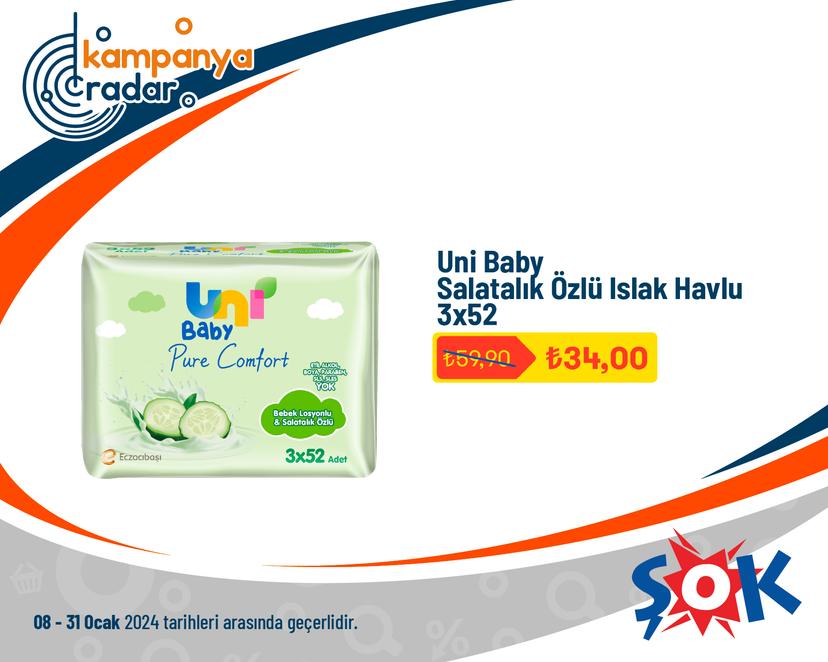 Uni Baby Salatalık Özlü Islak Havlu 3x52