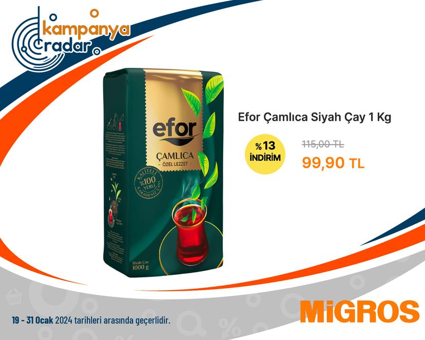 Migros Efor Çamlıca Siyah Çay 1 Kg İndirimi