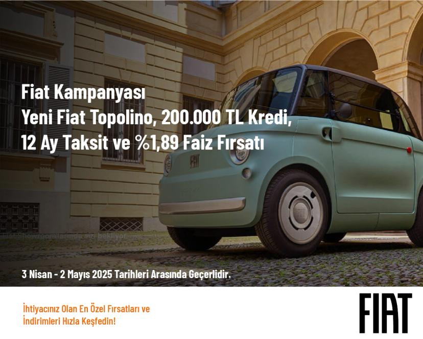 Fiat Kampanyası - Yeni Fiat Topolino, 200.000 TL Kredi, 12 Ay Taksit ve %1,89 Faiz Fırsatı