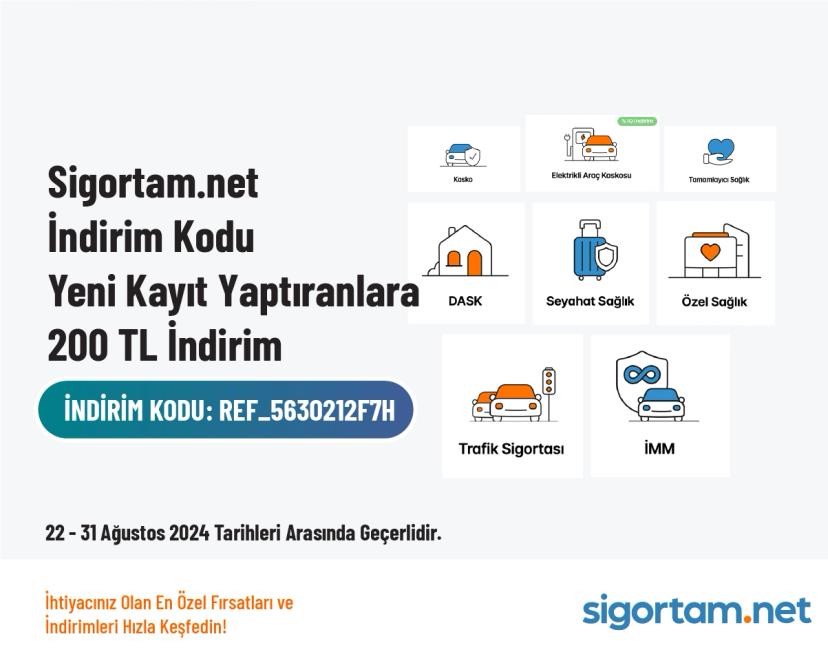 Sigortam.net İndirim Kodu - Yeni Kayıt Yaptıranlara 200 TL İndirim