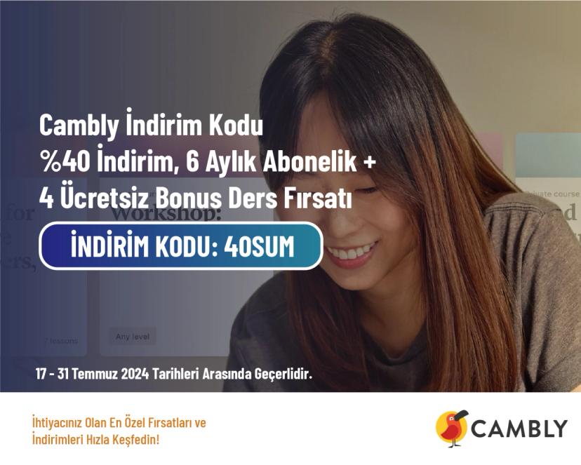 Cambly İndirim Kodu - %40 İndirim, 6 Aylık Abonelik + 4 Ücretsiz Bonus Ders Fırsatı