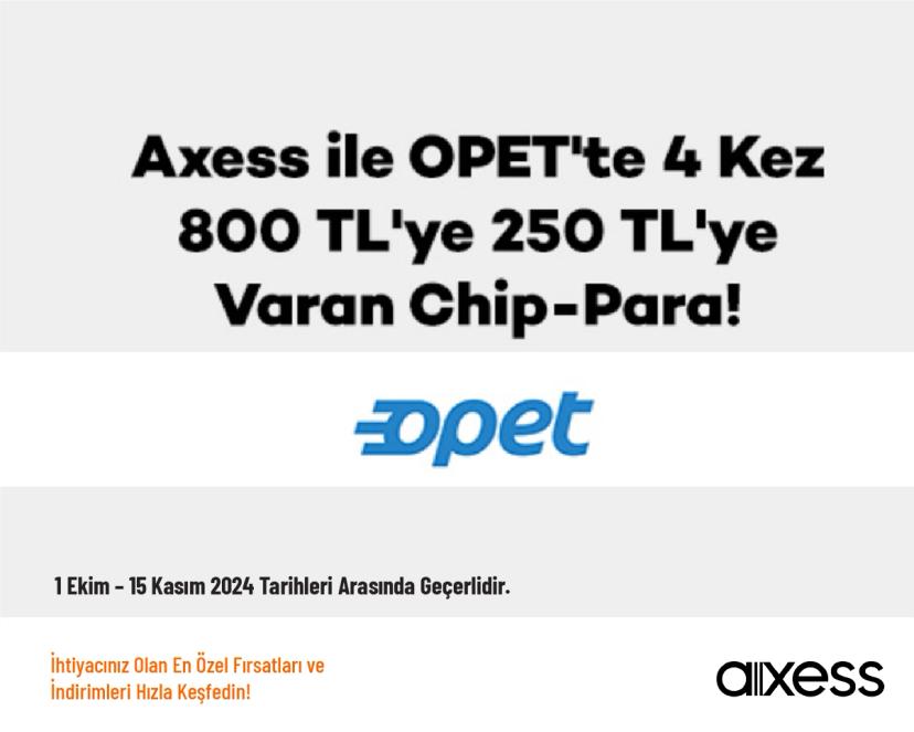 Akaryakıt İndirim - Axess ile OPET’te 4 Kez 800 TL’ye 250 TL’ye Varan Chip-Para!