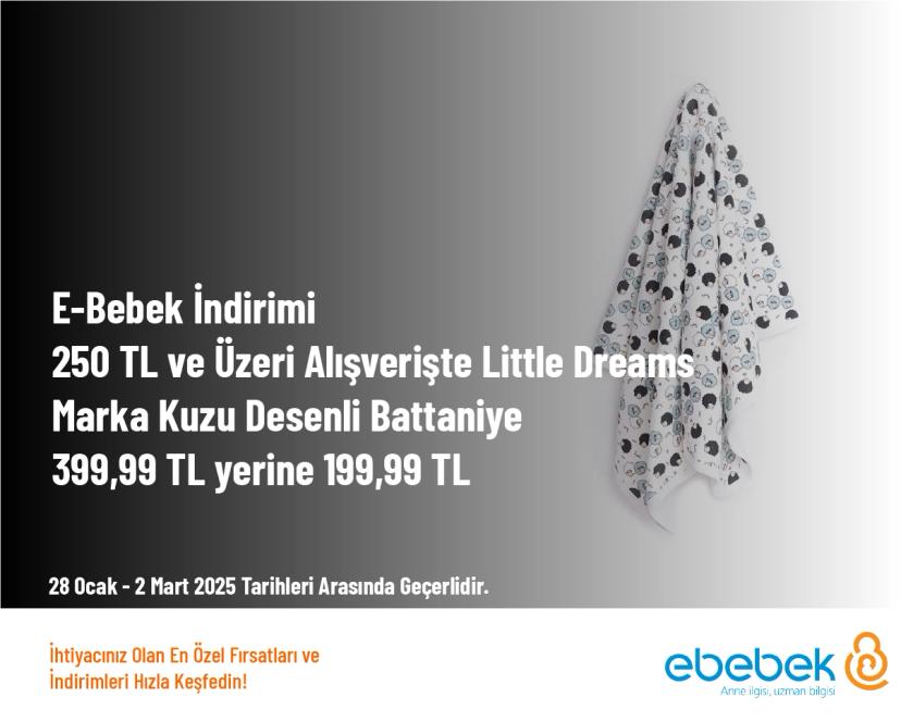 E-Bebek İndirimi - 250 TL ve Üzeri Alışverişte Little Dreams Marka Kuzu Desenli Battaniye 399,99 TL yerine 199,99 TL