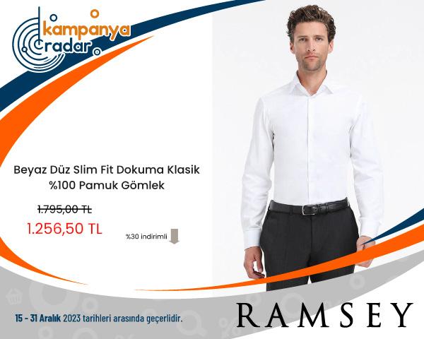 Ramsey Beyaz Düz Slim Fit Dokuma Klasik %100 Pamuk Gömlek