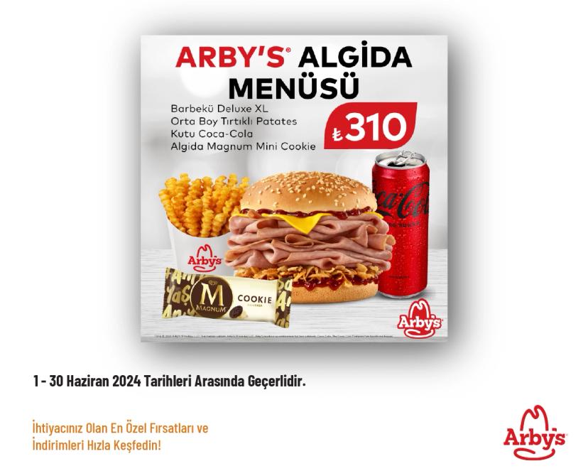 Arby's Kampanyası - Arby's Algida Menüsü 285 TL'den Başlayan Fiyatlarla