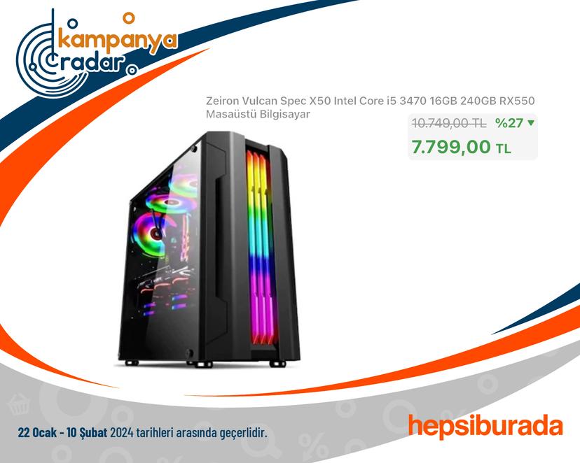 Zeiron Vulcan Spec X50 Intel Core i5 3470 16GB 240GB RX550 Masaüstü Bilgisayar