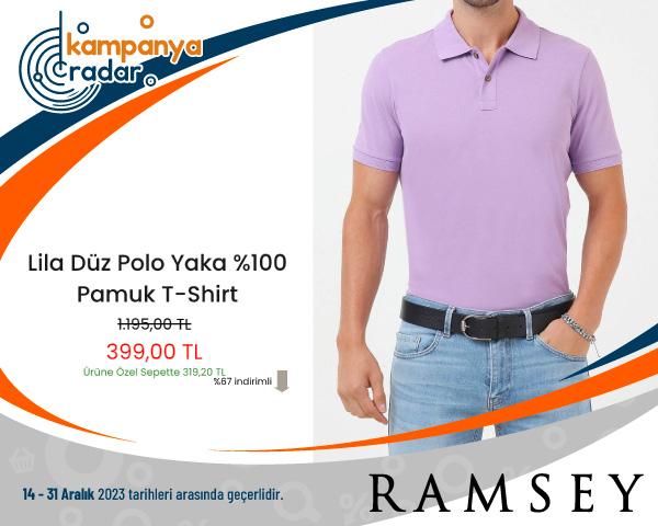 Ramsey Lila Düz Polo Yaka %100 Pamuk T-Shirt İndirimi