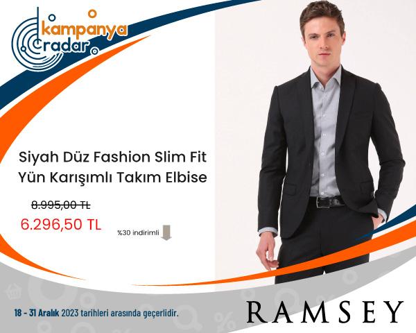 Ramsey Siyah Düz Fashion Slim Fit Yün Karışımlı Takım Elbise İndirimi