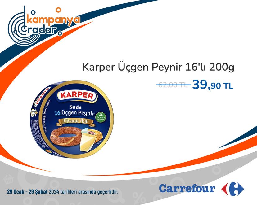 Carrefoursa Karper Üçgen Peynir 16'lı 200g