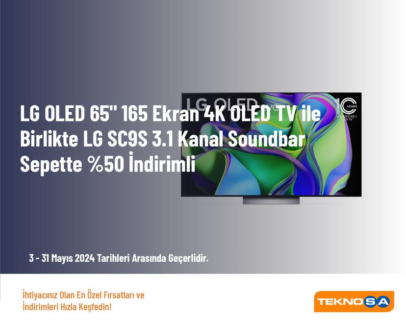 LG OLED65C34LA 65" 165 Ekran 4K OLED TV ile Birlikte LG SC9S 3.1 Kanal Soundbar Sepette %50 İndirimli