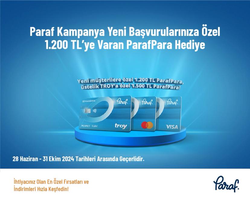 Paraf Kampanya - Yeni Başvurularınıza Özel 1.200 TL’ye Varan ParafPara Hediye