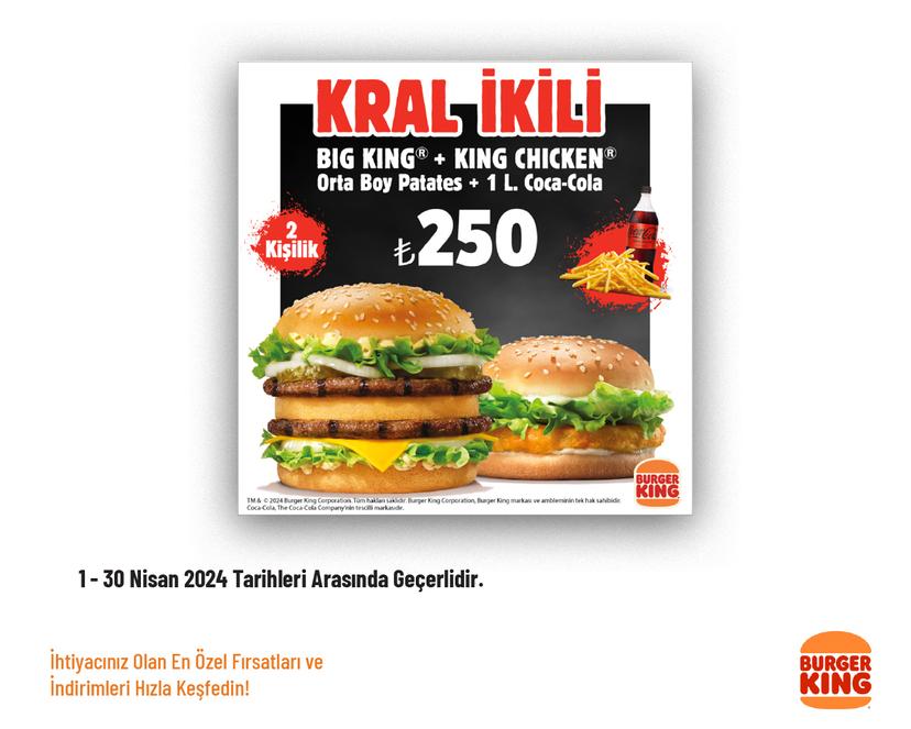 Kral İkili Menü 250 TL'den Başlayan Fiyatlarla