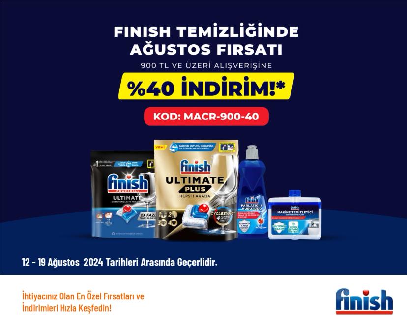 Finish Deterjan İndirim Kodu - 900 TL ve Üzeri Alışverişlerde %40 İndirim