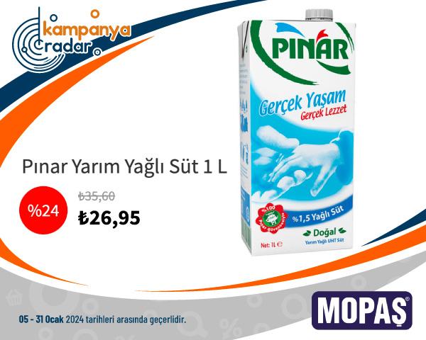 Mopaş Pınar Yarım Yağlı Süt 1 L