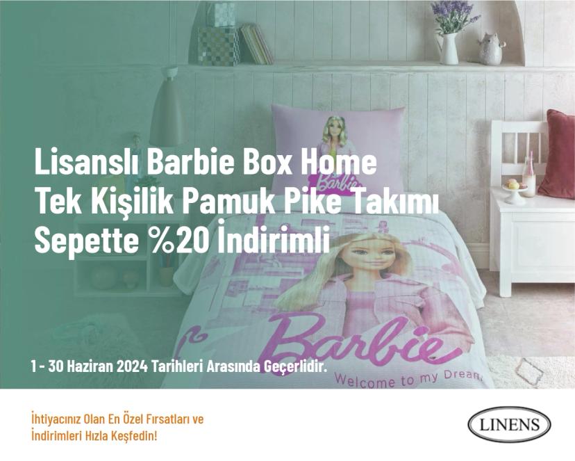 Linens İndirim - Lisanslı Barbie Box Home Tek Kişilik Pamuk Pike Takımı Sepette %20 İndirimli