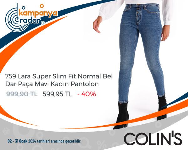Colins Lara Super Slim Fit Normal Bel Dar Paça Mavi Kadın Pantolon