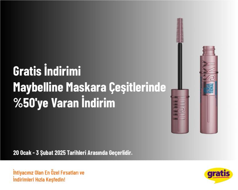 Gratis İndirimi - Maybelline Maskara Çeşitlerinde %50'ye Varan İndirim