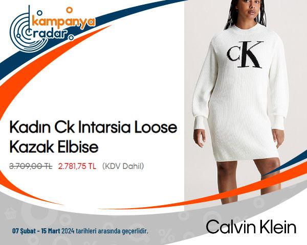  Calvin Klein Kadın Ck Intarsia Loose Kazak Elbise