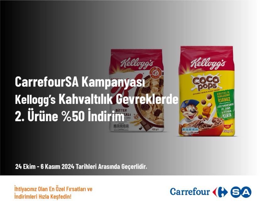 CarrefourSA Kampanyası - Kellogg's Kahvaltılık Gevreklerde 2. Ürüne %50 İndirim