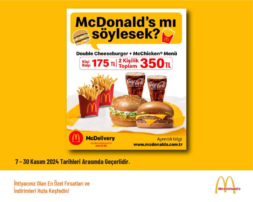 McDonald's Kampanyası - Double Cheeseburger + McChicken Menü 350 TL'den Başlayan Fiyatlarla