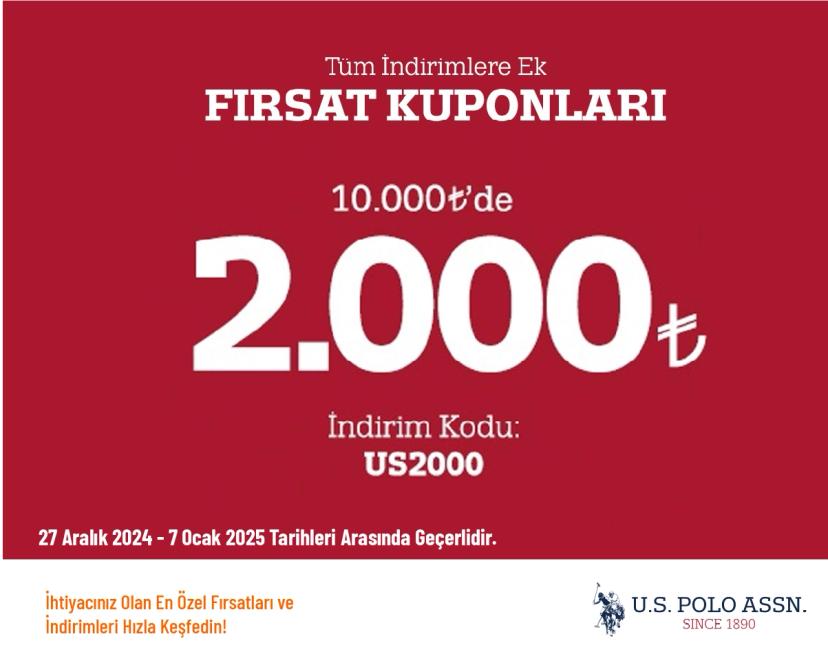 US Polo İndirim Kuponu - 10.000 TL'ye 2000 TL Polo İndirim Kodu