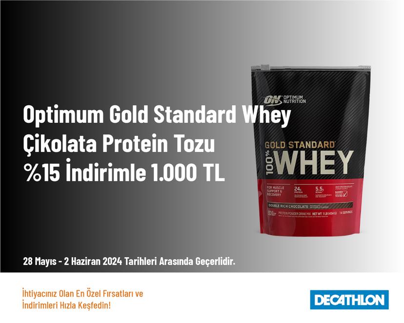 Optimum Gold Standard Whey Çikolata Protein Tozu %15 İndirimle 1.000 TL