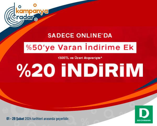 Online'da %20'ye varan indirime ek 1300 tl ve üzeri alışverişlere %20 indirim