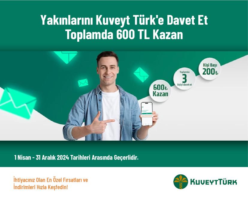 Yakınlarını Kuveyt Türk'e Davet Et Toplamda 600 TL Kazan