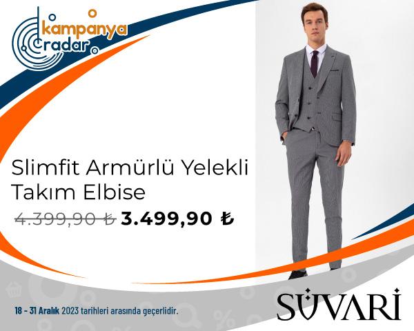 Suvari Slimfit Armürlü Yelekli Takım Elbise İndirimi