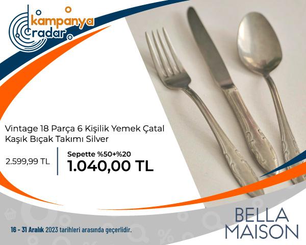 Vintage 18 Parça 6 Kişilik Yemek Çatal Kaşık Bıçak Takımı Silver İndirimi