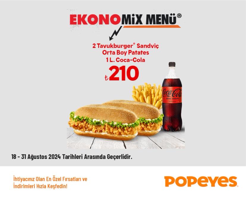 Popeyes İndirim Kampanyası - 2 Kişilik Ekonomix Menü 210 TL'den Başlayan Fiyatlarla