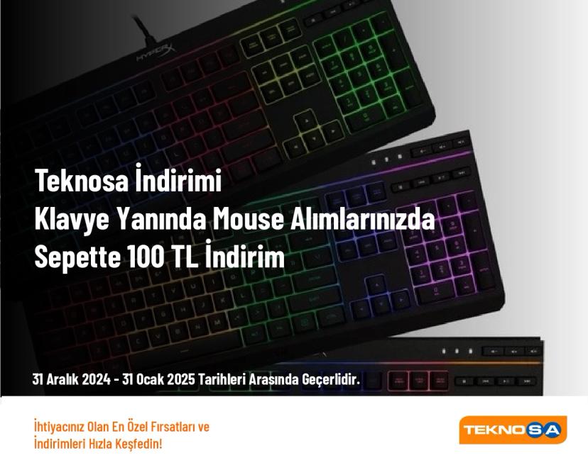 Teknosa İndirimi - Klavye Yanında Mouse Alımlarınızda Sepette 100 TL İndirim