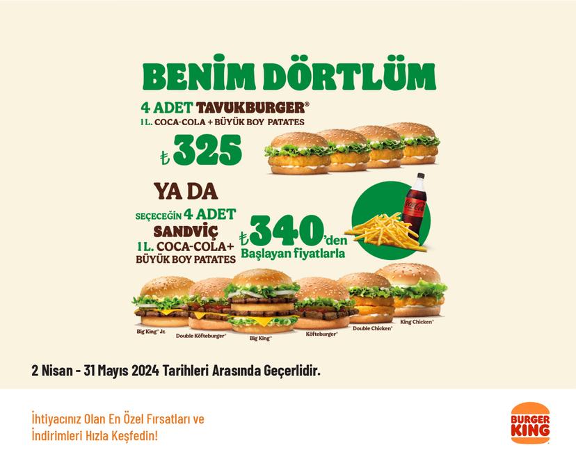 Benim Dörtlüm Menü 325 TL'den Başlayan Fiyatlarla