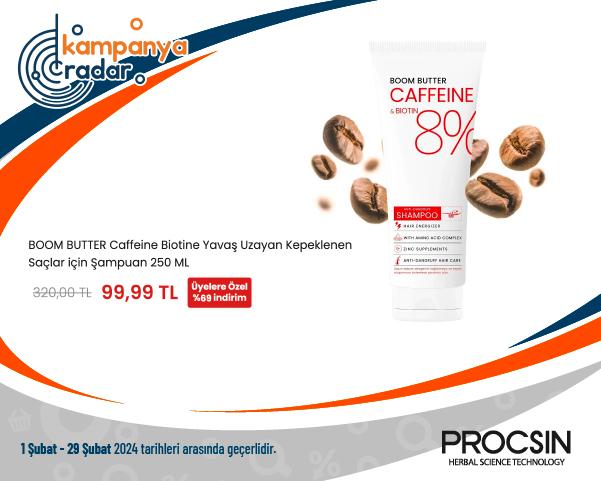 BOOM BUTTER Caffeine Biotine Yavaş Uzayan Kepeklenen Saçlar için Şampuan 250 ML