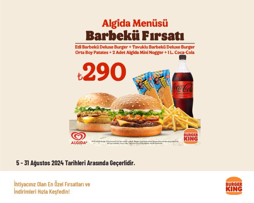 Burger King İndirimi - 2'li Algida Menüsü 290 TL'den Başlayan Fiyatlarla