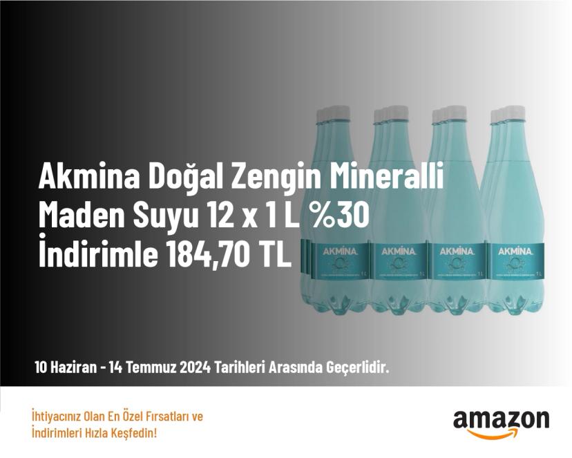 Maden Suyu Kampanyası - Akmina Doğal Zengin Mineralli Maden Suyu 12 x 1 L %30 İndirimle 184,70 TL