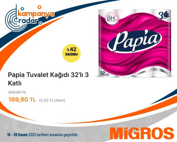 Migros Papia Tuvalet Kağıdı 32'li İndirimi