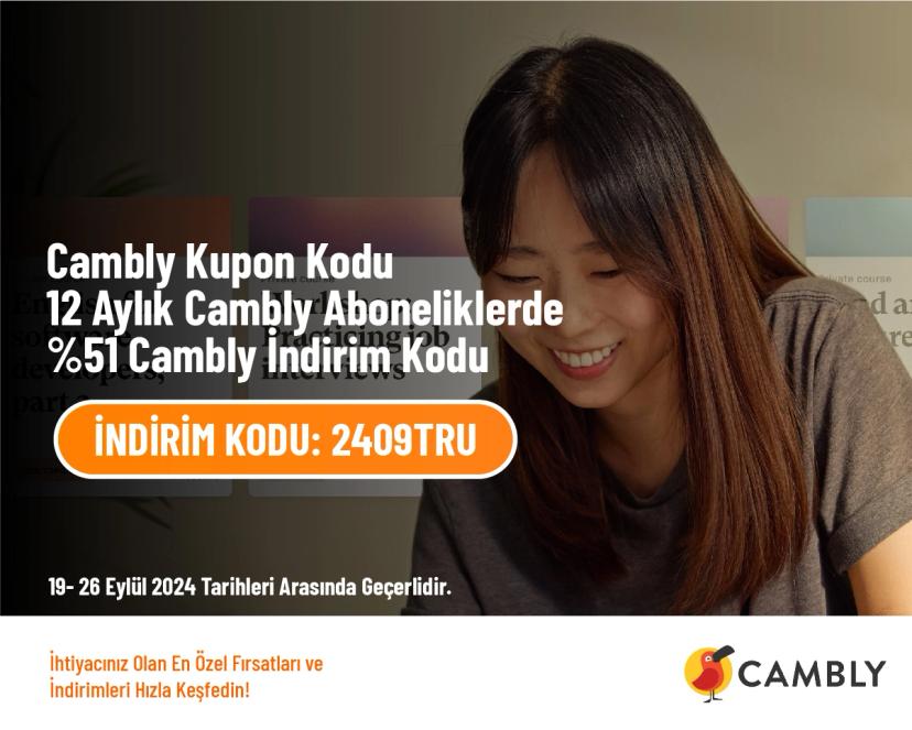 Cambly Kupon Kodu - 12 Aylık Cambly Aboneliklerde %51 Cambly İndirim Kodu