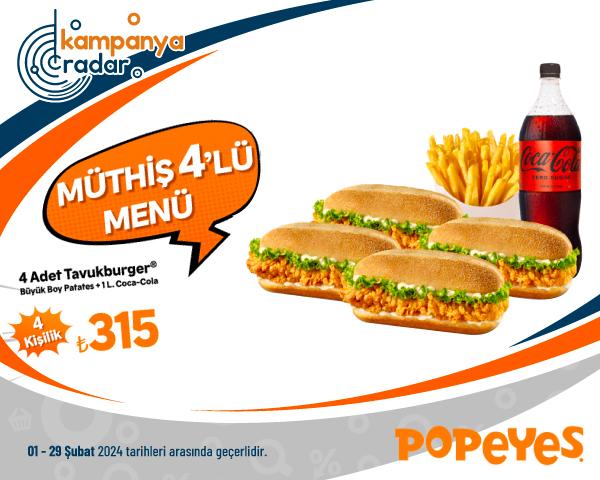 4 Adet Tavukburger + Büyük Boy Patates + 1 L. Coca-Cola 315 TL'den Başlayan Fiyatlarla!