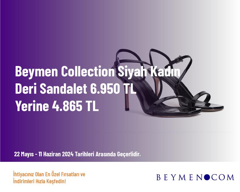 Beymen Collection Siyah Kadın Deri Sandalet 6.950 TL Yerine 4.865 TL