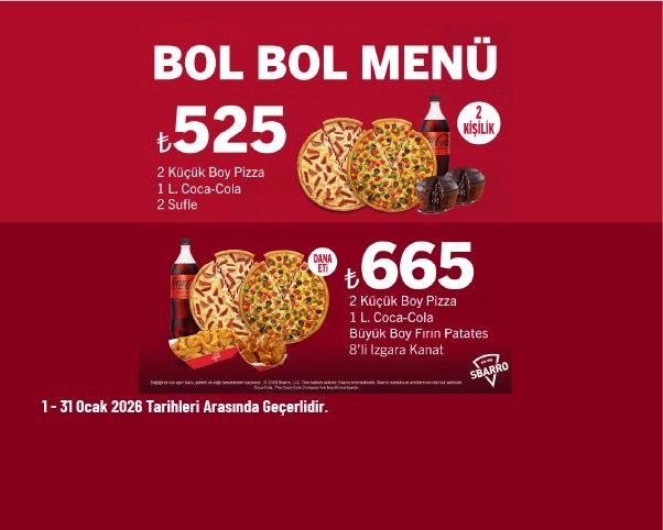 Sbarro Kampanyası - Bol Bol Menüler 525 TL'den Başlayan Fiyatlarla Sbarro Kampanyası - Bol Bol Menüler 525 TL'den Başlayan Fiyatlarla