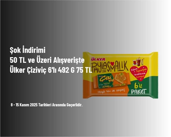 Şok İndirimi - 50 TL ve Üzeri Alışverişte Ülker Çiziviç 6'lı 492 G 75 TL Şok İndirimi - 50 TL ve Üzeri Alışverişte Ülker Çiziviç 6'lı 492 G 75 TL