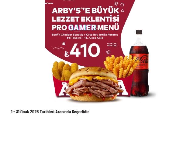 Arby's Kampanyası - Arby’s‘den Pro Gamer Menü 410 TL'den Başlayan Fiyatlarla Arby's Kampanyası - Arby’s‘den Pro Gamer Menü 410 TL'den Başlayan Fiyatlarla